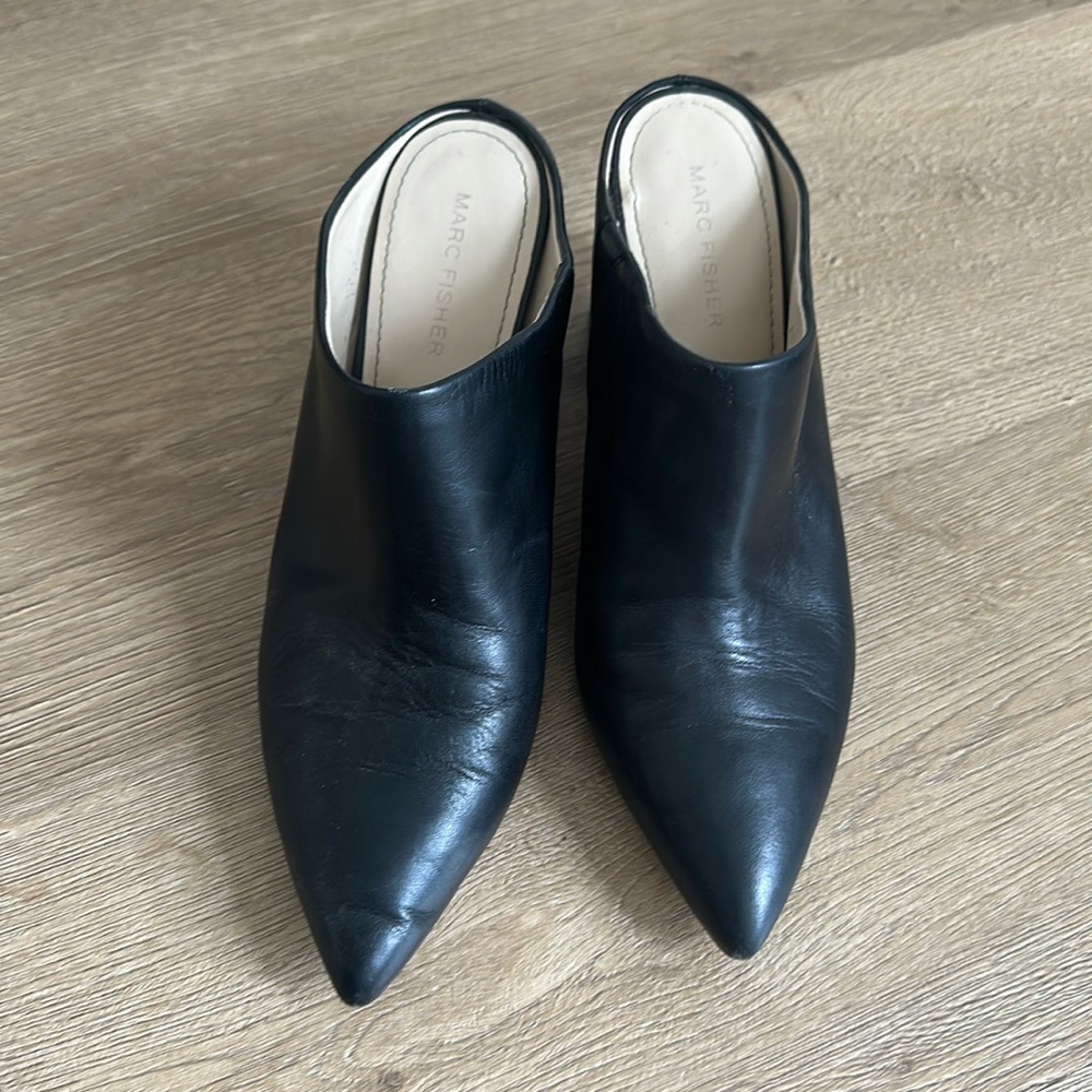 Marc Fisher Black Leather Heeled Mules